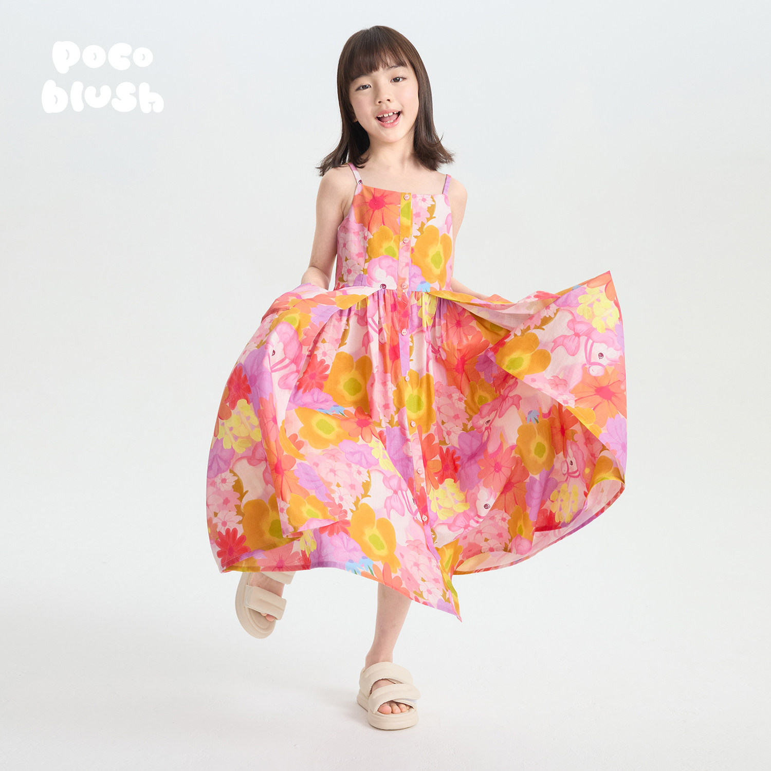pocoblush【樱桃小马】印花连衣裙女童夏季薄款双层裙摆透气裙子