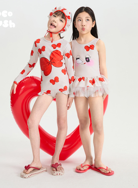 pocoblush【大大蝴蝶结】长袖连体泳衣女童夏季薄款柔软舒适泳装