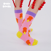 pocoblush原创设计中华美食龙印花中筒袜男女童新款 秋冬袜两双装