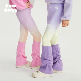 保暖满印雪花裤 pocoblush 女童秋冬新款 渐变打底裤 子 雪夜极光