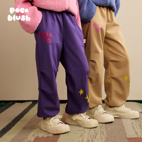 防泼水印花加绒防风裤女童