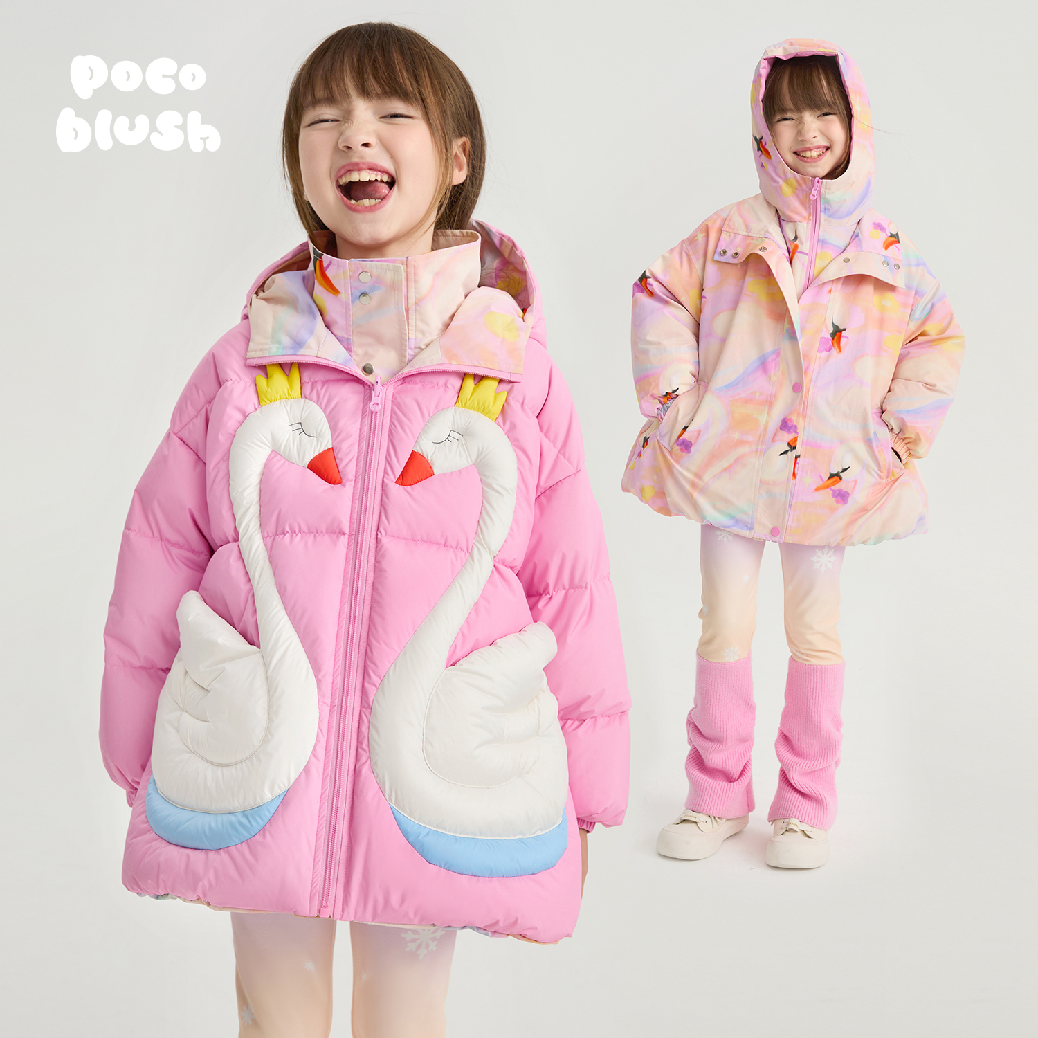 【优雅的天鹅】两面穿90白鹅绒服