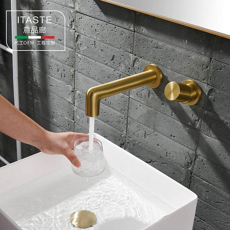 意品廊精铜暗装面盆龙头入墙式极简冷热水洗脸盆龙头加厚出水嘴