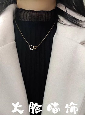 日韩极简钛钢爱心双扣项链女不锈钢心连心双环项链百搭不掉色饰品