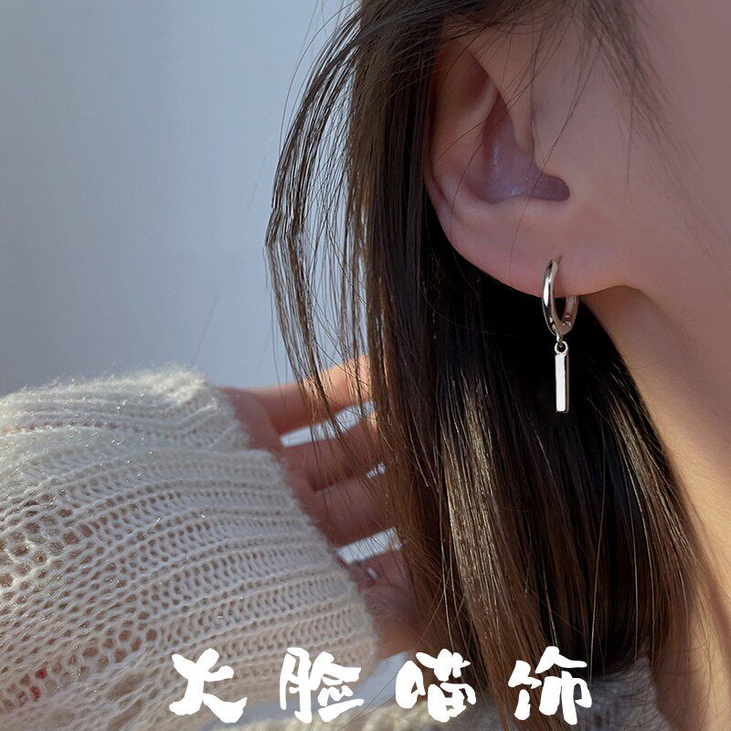 925银针简约小条形耳环耳扣高级设计感轻奢2026新款耳饰甜酷ins风