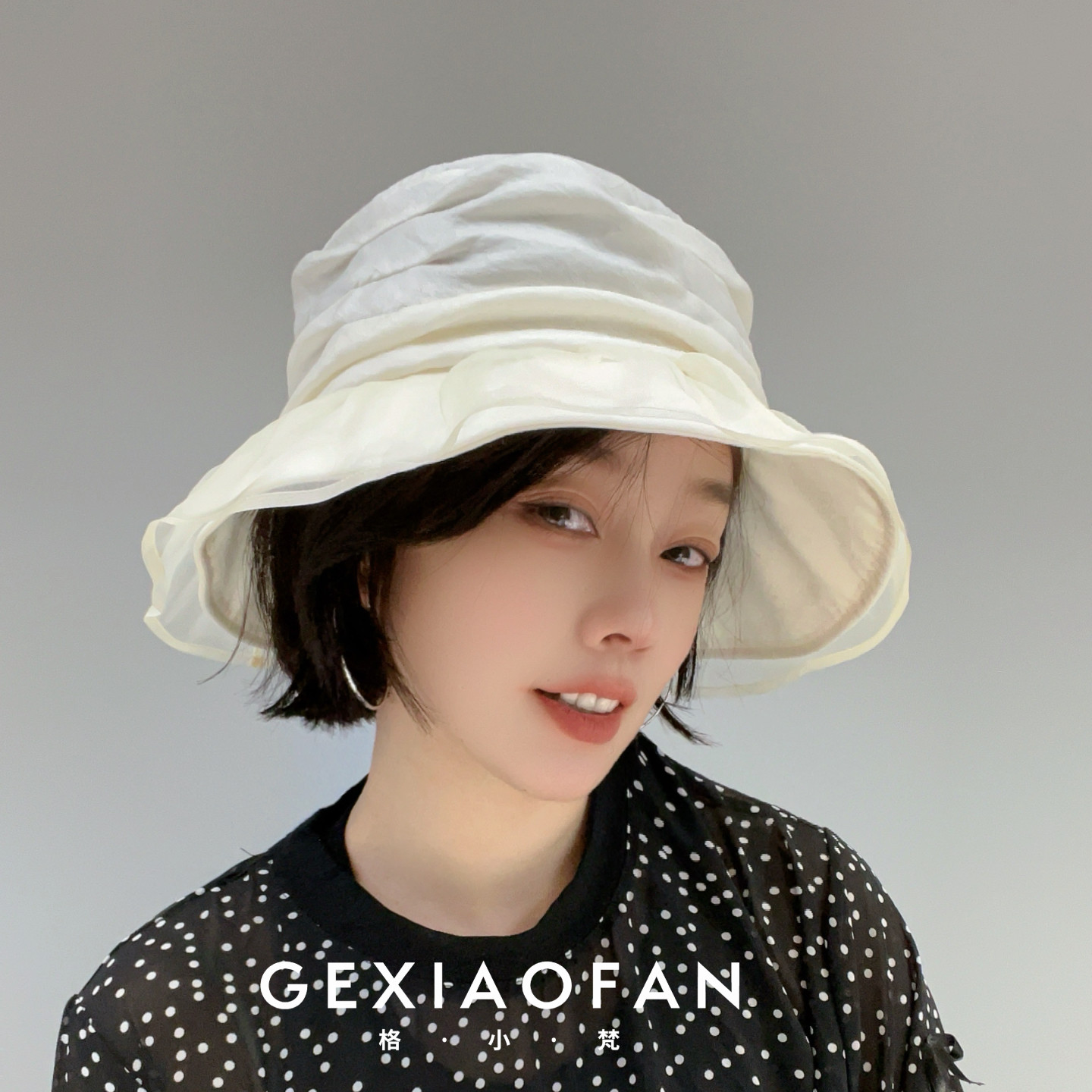 格小梵·正品桑蚕丝春夏渔夫帽女时尚防晒帽可折叠太阳帽褶皱款
