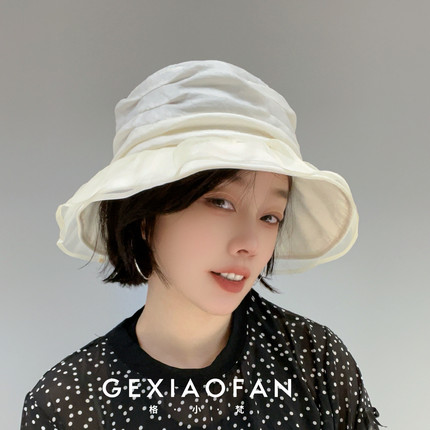格小梵·正品桑蚕丝春夏渔夫帽女时尚防晒帽可折叠太阳帽褶皱款