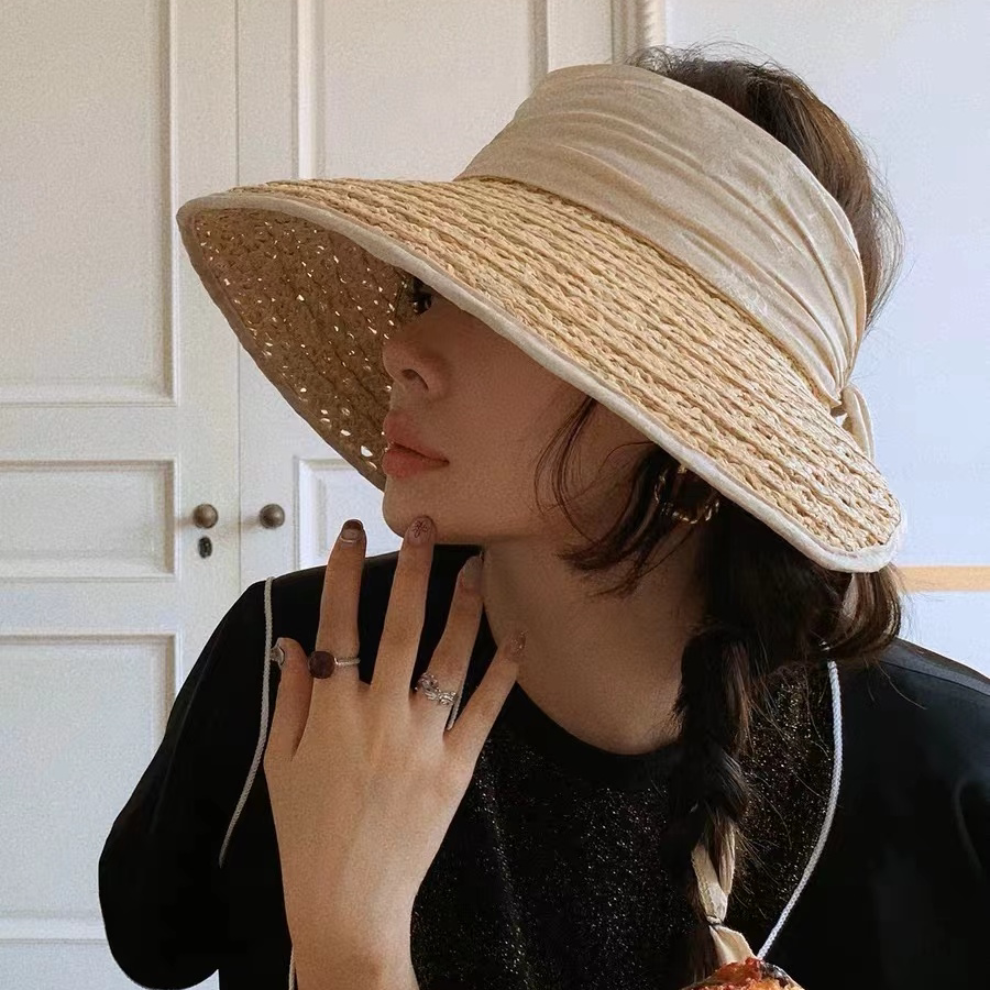 【格小梵】正品拉菲草空顶帽女夏季大檐镂空防晒遮阳草帽蝴蝶结女