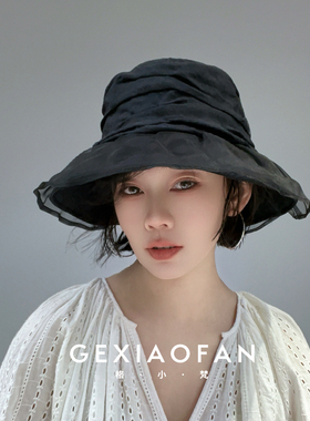 格小梵·正品春夏桑蚕丝女时尚休闲旅行遮阳可折叠渔夫帽褶皱款