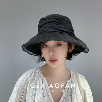 格小梵·正品春夏桑蚕丝女时尚休闲旅行遮阳可折叠渔夫帽褶皱款