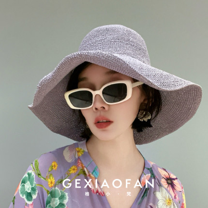 【格小梵】正品夏季钩织纸草遮阳渔夫帽防晒帽女款大帽檐可折叠