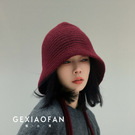 格小梵·正品100%澳毛韩版针织毛线帽渔夫帽护耳秋冬季时尚盆帽