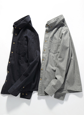 秋季外贸牛货日单休闲男长袖衬衫法兰绒寸衣简约修身磨毛衬衣灰色