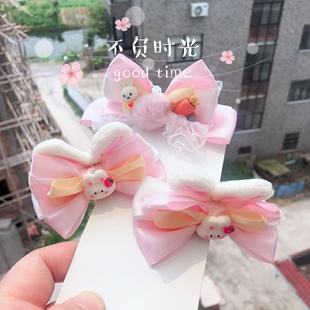 奶呼呼兔儿粉色蝴蝶结发夹儿童Lolita对夹头饰顶夹边夹幼儿园发饰
