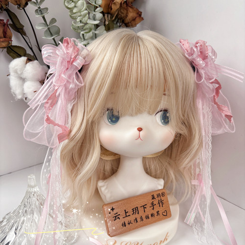 原创樱花粉色蕾丝大蝴蝶结发夹Lolita头饰发饰品大边夹古风边夹