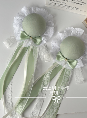 Lolita头饰浅绿色发包汉服配饰古风竹蝴蝶结飘带发饰新中式发夹