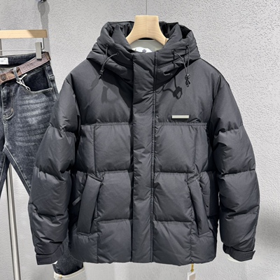 男士连帽羽绒服2025冬季新款青年流行修身短款保暖90鸭绒外套男