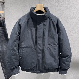 男士立领羽绒服2025冬季新款青年流行大口袋短款修身白鸭绒外套男