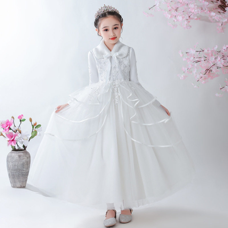 2025女童公主裙蓬蓬纱长裙秋冬款儿童礼服花童婚纱晚礼服连衣裙