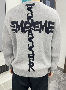 原创联名款FW24 WEEK6 Sweater背面交叉LOGO印花图案圆领套头毛衣