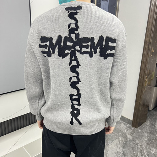 原创联名款FW24 WEEK6 Sweater背面交叉LOGO印花图案圆领套头毛衣
