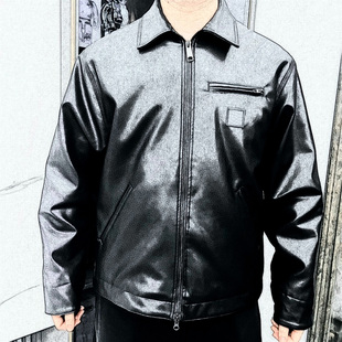 美潮原创百搭WIP SS25 Detroit Jacket方形logo拉链夹克pu皮外套