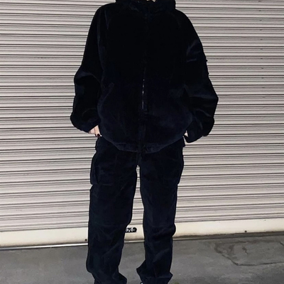 美潮Corduroy Hooded Jacket联名款刺绣logo夹棉灯芯绒夹克外套