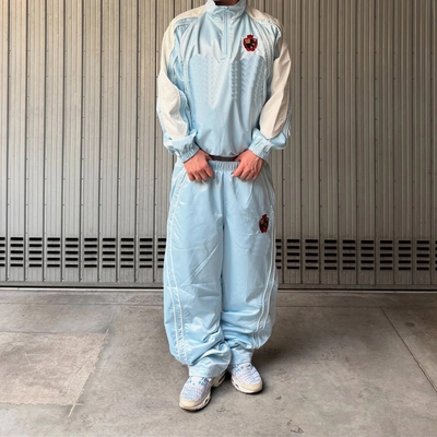 SS25 Satin Piping Pullover胸前LOGO套头缎面刺绣半拉链外套套装