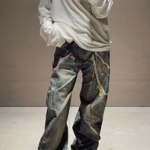 原创AC25ss 1981M糖果链条Baggy fit jeans牛仔休闲裤 男女同款