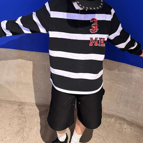 FW25 WEEK1 Stripe Rugby格纹贴花刺绣图案长袖橄榄球服 男女同款