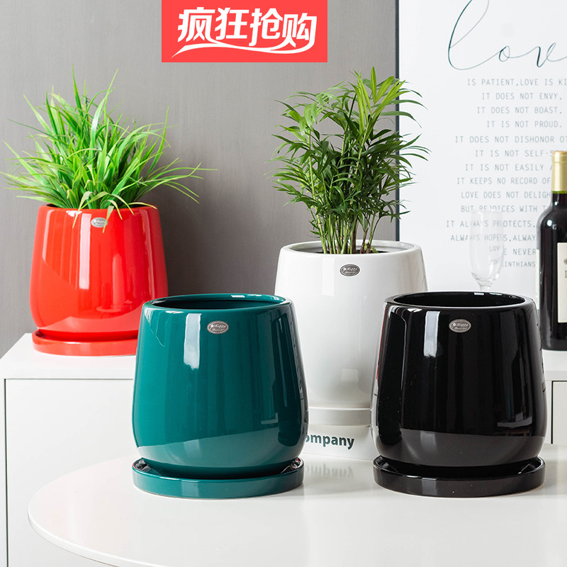 绿萝蝴蝶兰花盆陶瓷直筒大号家用客厅北欧简约创意圆形轻奢高颜值