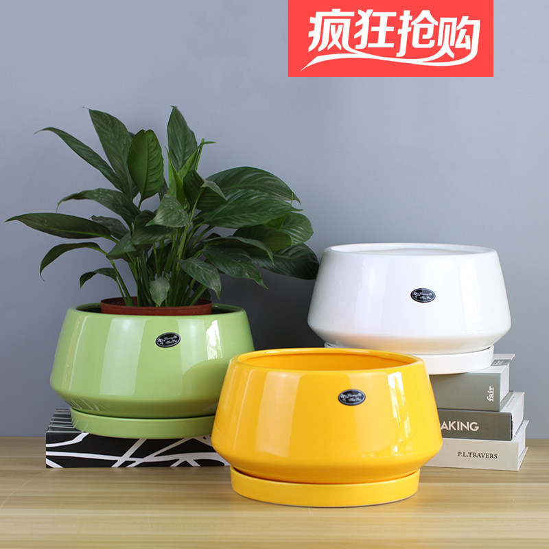 北欧简约花盆陶瓷家用大号创意矮胖圆形大口径绿萝蝴蝶兰君子兰花,鲜花速递/花卉仿真/绿植园艺,花盆,淘宝优惠券,粉丝福利购,淘宝优惠卷