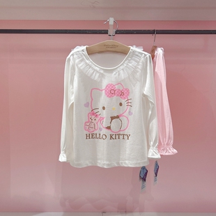 Hello kitty专柜正品春夏季新款中大童女童薄款莫代尔圆领长袖T恤