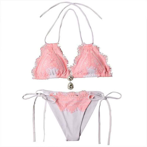 蕾丝钻石bikini小胸聚拢比基尼