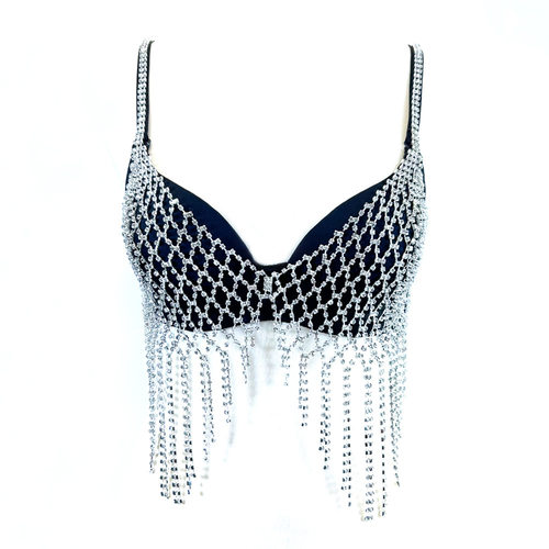 酒吧蹦迪性感网钻流苏文胸衣女