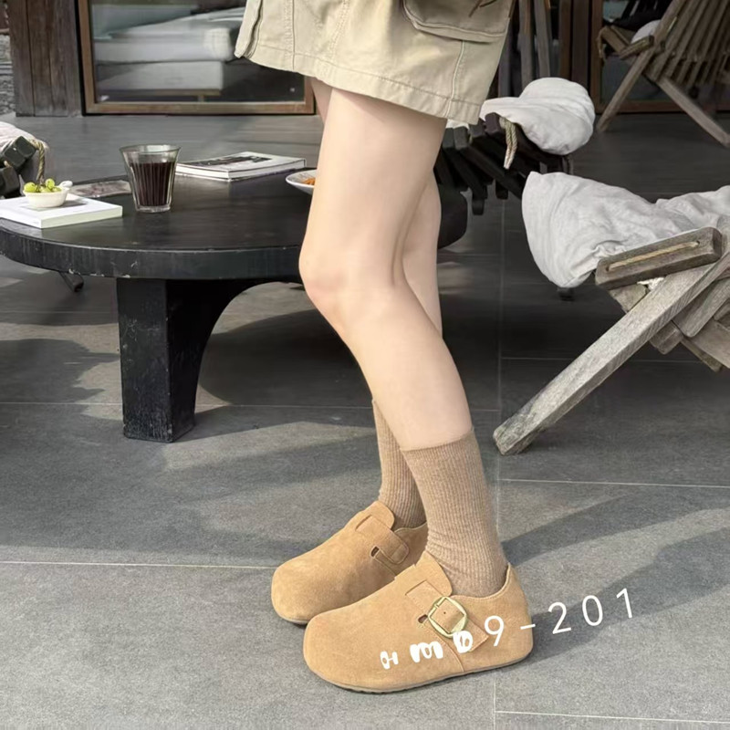 磨砂牛皮勃肯鞋女2025秋新款时尚包跟百搭内增高一脚蹬豆豆鞋单鞋