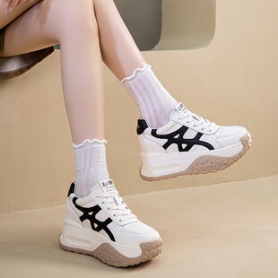 潮 显腿长百搭超火厚底9CM老爹鞋 牛皮内增高阿甘德训鞋 女2026新款