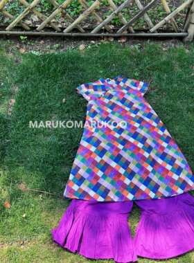 MARUKOMARUKOO 东方绮彩格韵 女童全棉斜裁新中式传统国风旗袍裙