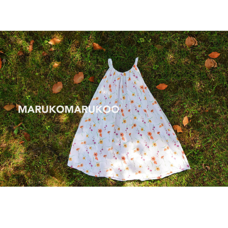marukomarukoo 夏季碎花 蝴蝶结挂脖裙 进口长纤棉背心裙 吊带裙