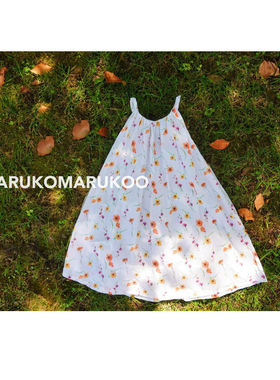 MARUKOMARUKOO 夏季碎花 蝴蝶结挂脖裙 进口长纤棉背心裙  吊带裙