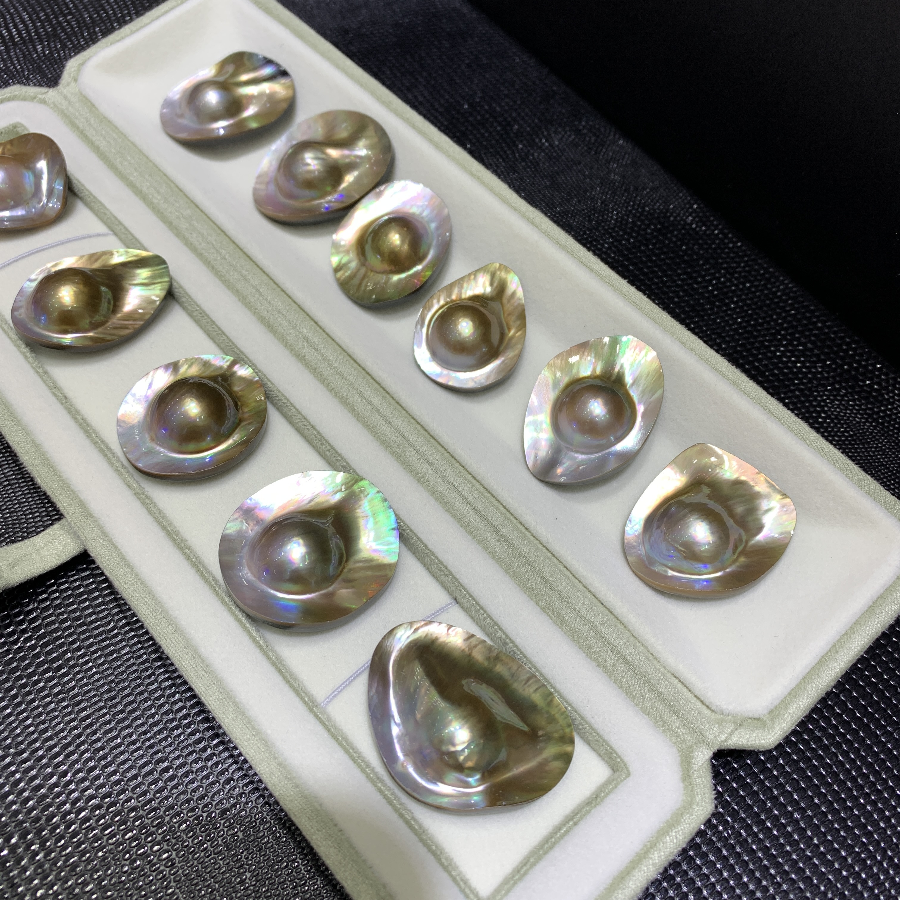 天然马贝珍珠海水荷包蛋精品选光金碧彩虹色异形个性草帽