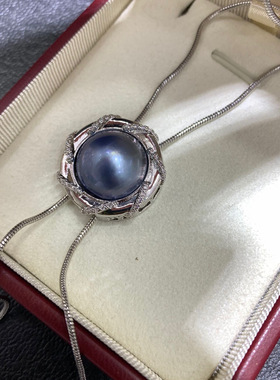 戴拉供货，抽拉铜镀金海水星空蓝马贝珍珠吊坠项链毛衣链