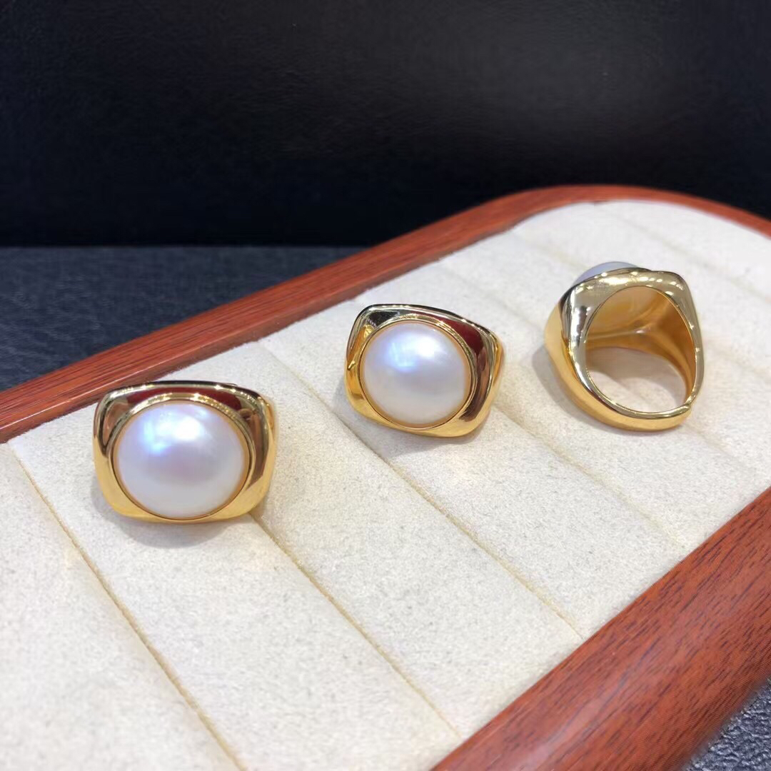 《温柔的铠甲》日本海水马贝珍珠戒指，厚重设计款纯银抖音供货