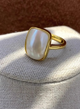 小魔方海水马贝戒指，法式气质纯银小众轻奢，方块套装