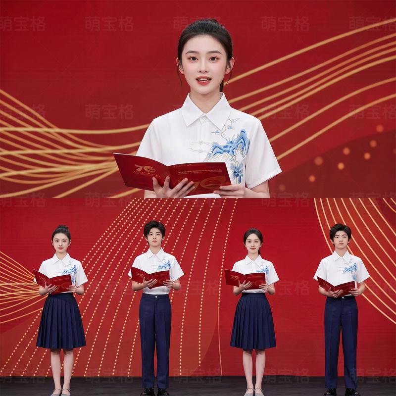 口才服装国风合唱儿童主持人小学生礼朗诵演出服女童中国演讲风男图片