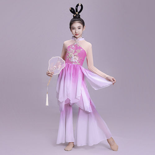 服落花古典舞套装舞蹈演出服中国女童古风舞飘逸表演儿童服扇子舞