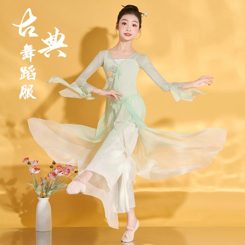 练功古典舞女童演出服少儿国风儿童飘逸纱衣舞蹈服装女舞古风中国