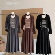 开衫 新款 短款 修身 搭配条纹背心宽松休闲半身裙三件套 韩版