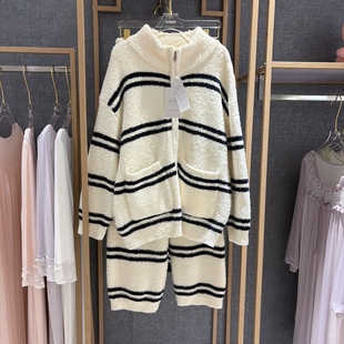 高端女士秋冬季睡衣半边绒柔软细腻御寒保暖拉链家居服套装可外穿