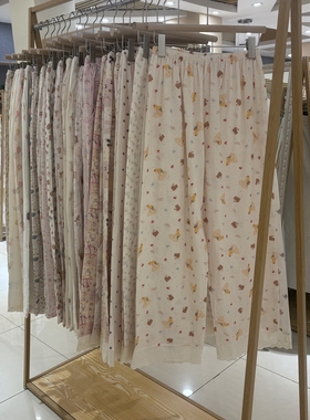 Lddn.L女士春夏款家居裤双层棉纱亲肤柔软舒适卡通休闲遛弯家居裤